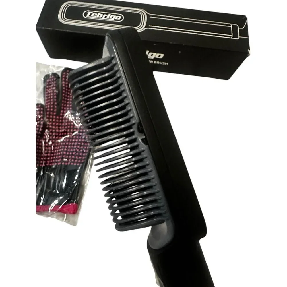 Tebrigo Hair Straightener Brush Heat Styling Tool Corded. Black Pink Open Box